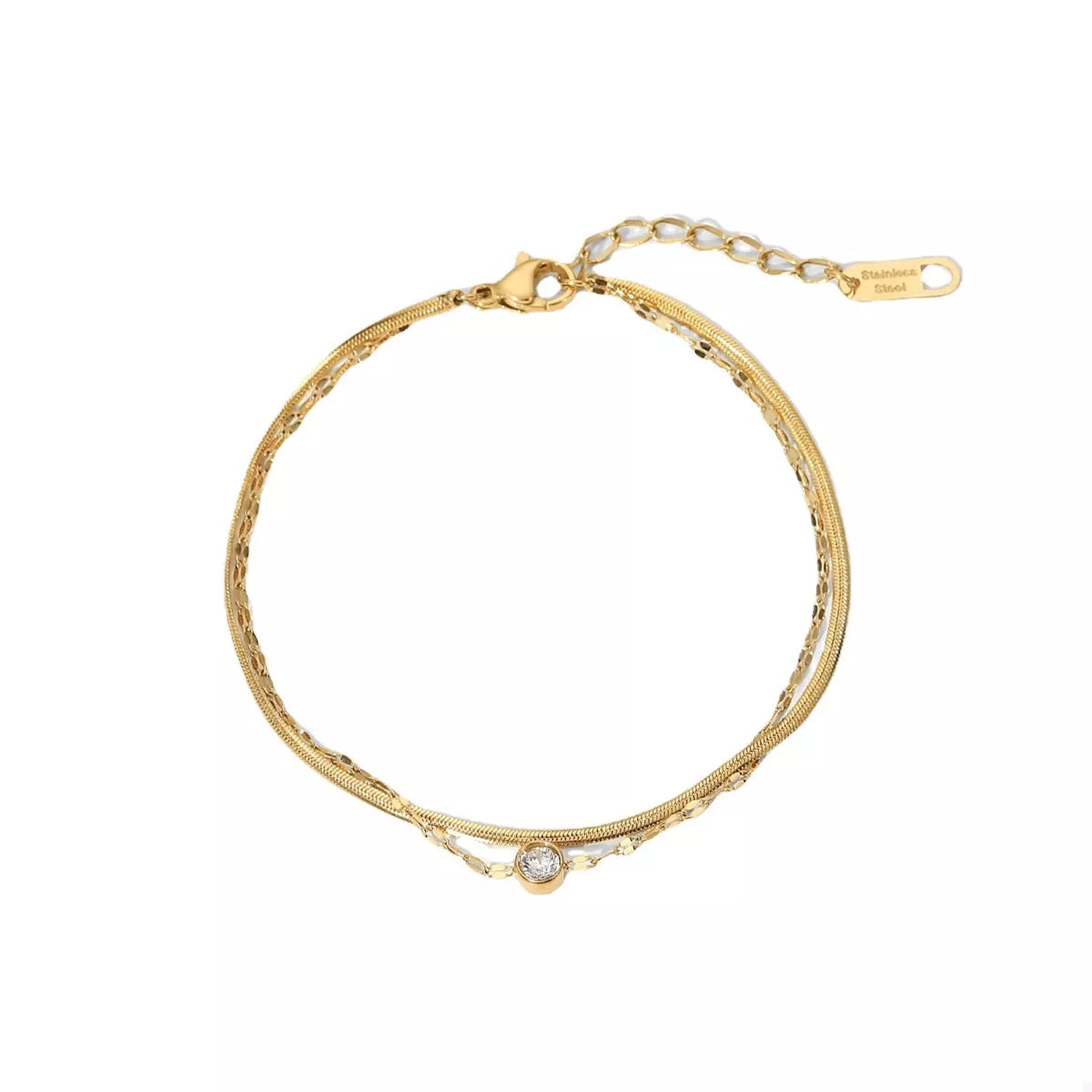 18K Gold-Plated Zircon Double Layered Bracelet Gold / One Size 