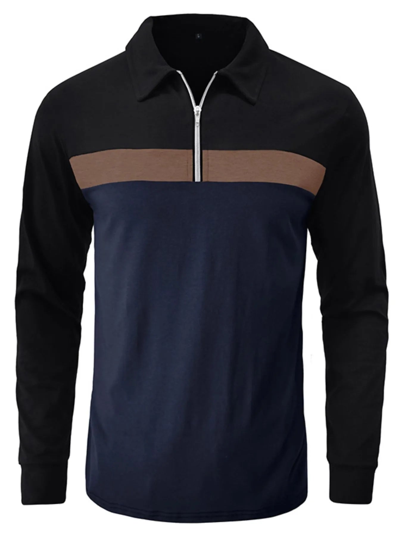 Men's Color Block Long Sleeve Polo Shirt Navy / S 