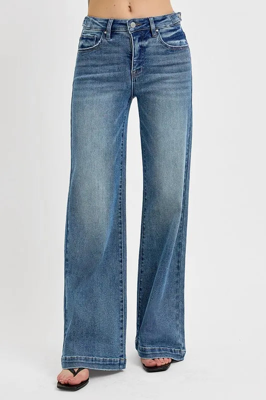 RISEN Full Size Tummy Control High Rise Wide Adjustable Waist Band Jeans Plus Size Medium / 0 