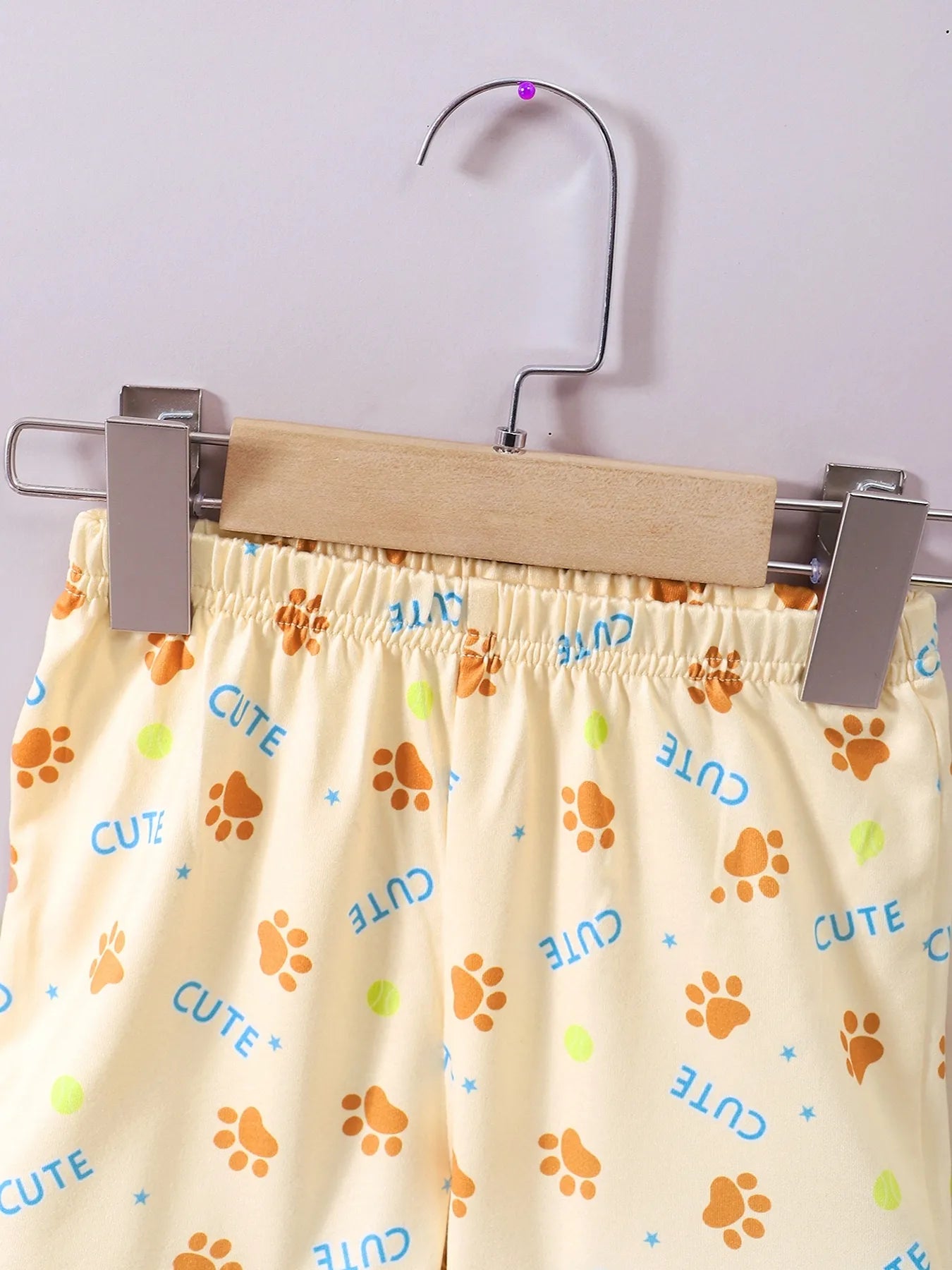 Children's Dog Short Sleeve Hoodie and Shorts Set Pastel Yellow / 6-9M 