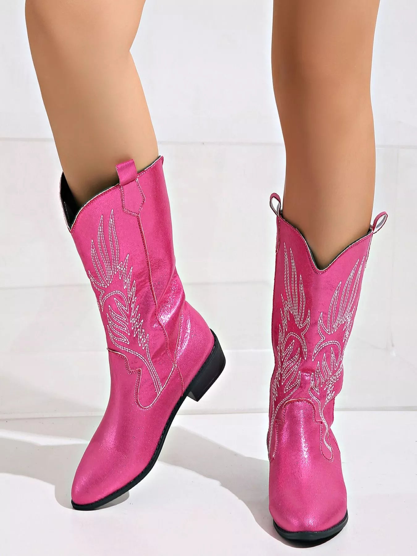 Embroidered Block Heels Boots Red / 36 