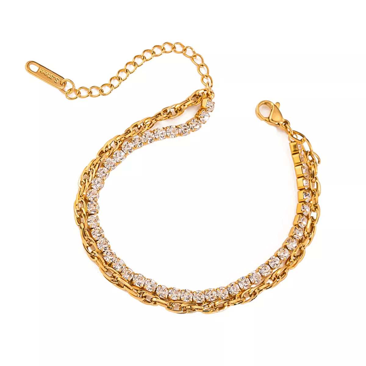 18K Gold-Plated Rhinestone Double Layered Bracelet Gold / One Size 