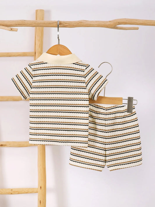 Children's Striped Short Sleeve Polo and Pants Set Stripe / 6-9M 