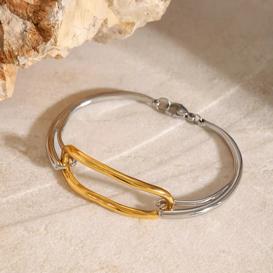 Two-Tone Geometric Link Bracelet Gold / One Size 