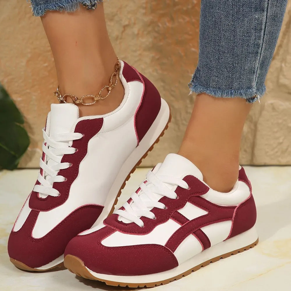 Contrast Lace Up Round Toe Sneakers Pink / 35(US4) 