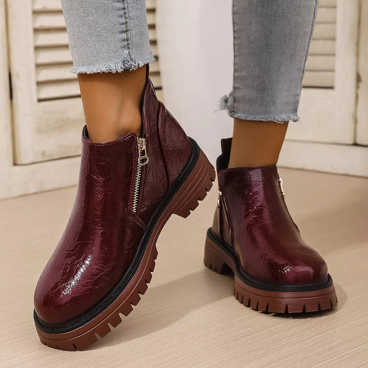 Round Toe Block Heels Boots Black / 36 