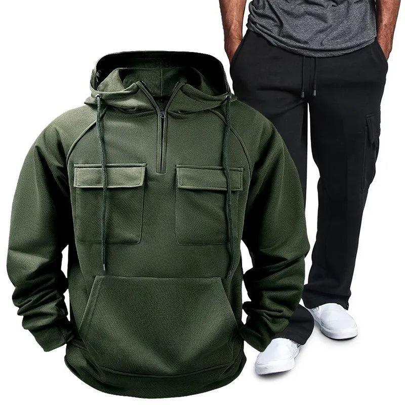 Men's Full Size Pocketed Drawstring Hoodie and Pants Set Plus Size Black / S 