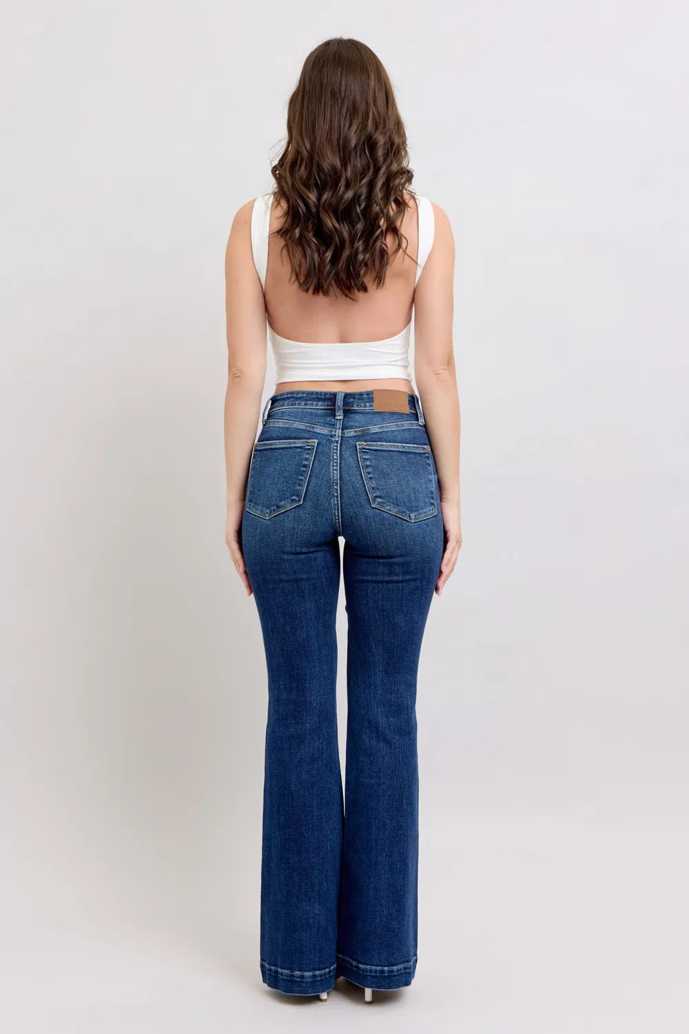 Judy Blue Full Size High Rise Flare Jeans with Pockets Plus Size Dark / 0(24) 
