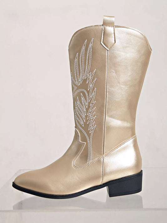 Embroidered Block Heels Boots Red / 36 