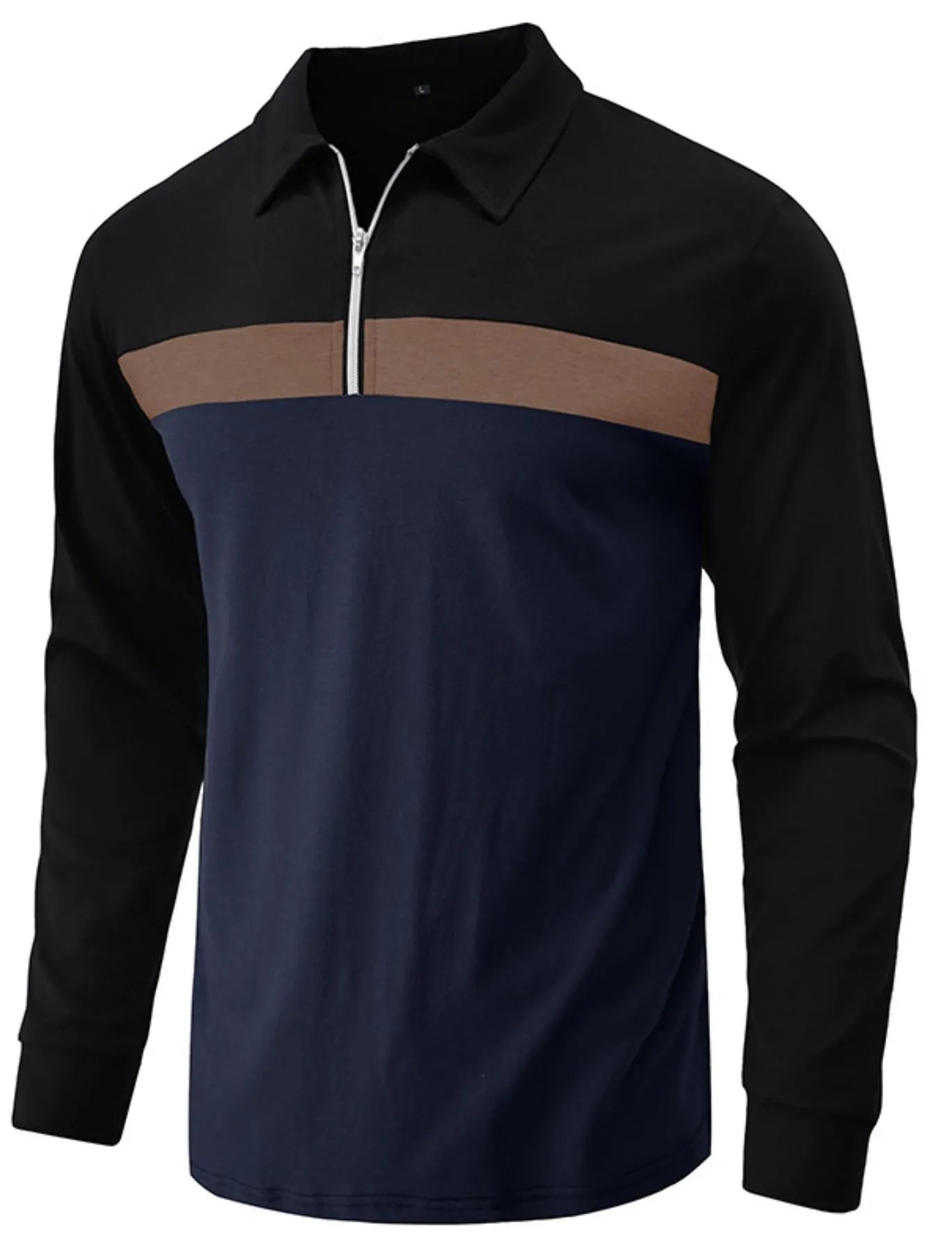 Men's Color Block Long Sleeve Polo Shirt Navy / S 