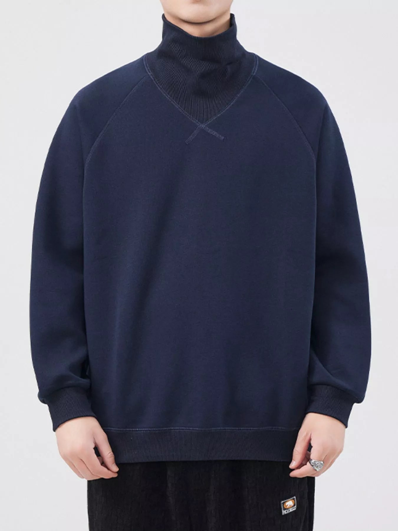 Men's Plus Size Turtleneck Long Sleeve Sweatshirt Deep Navy Blue / M 