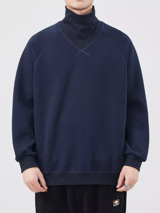 Men's Plus Size Turtleneck Long Sleeve Sweatshirt Deep Navy Blue / M 