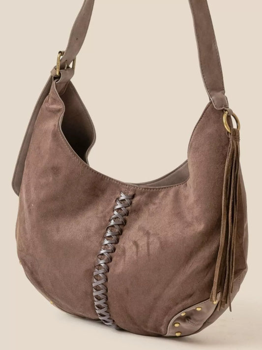 Fame Braided Detail Hobo Shoulder Bag DBR / One Size 