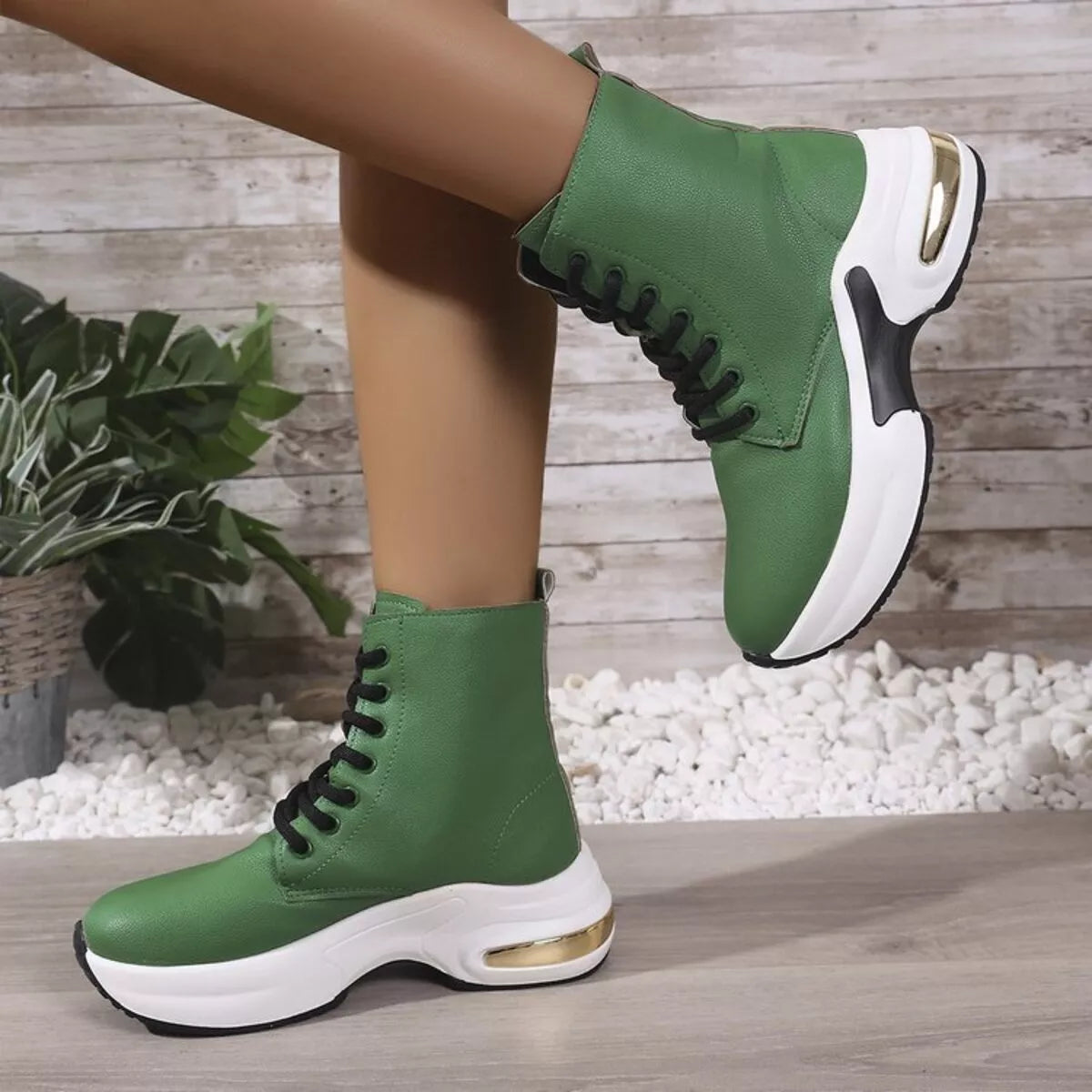 Lace Up Platform Ankle Boots Green / 35 