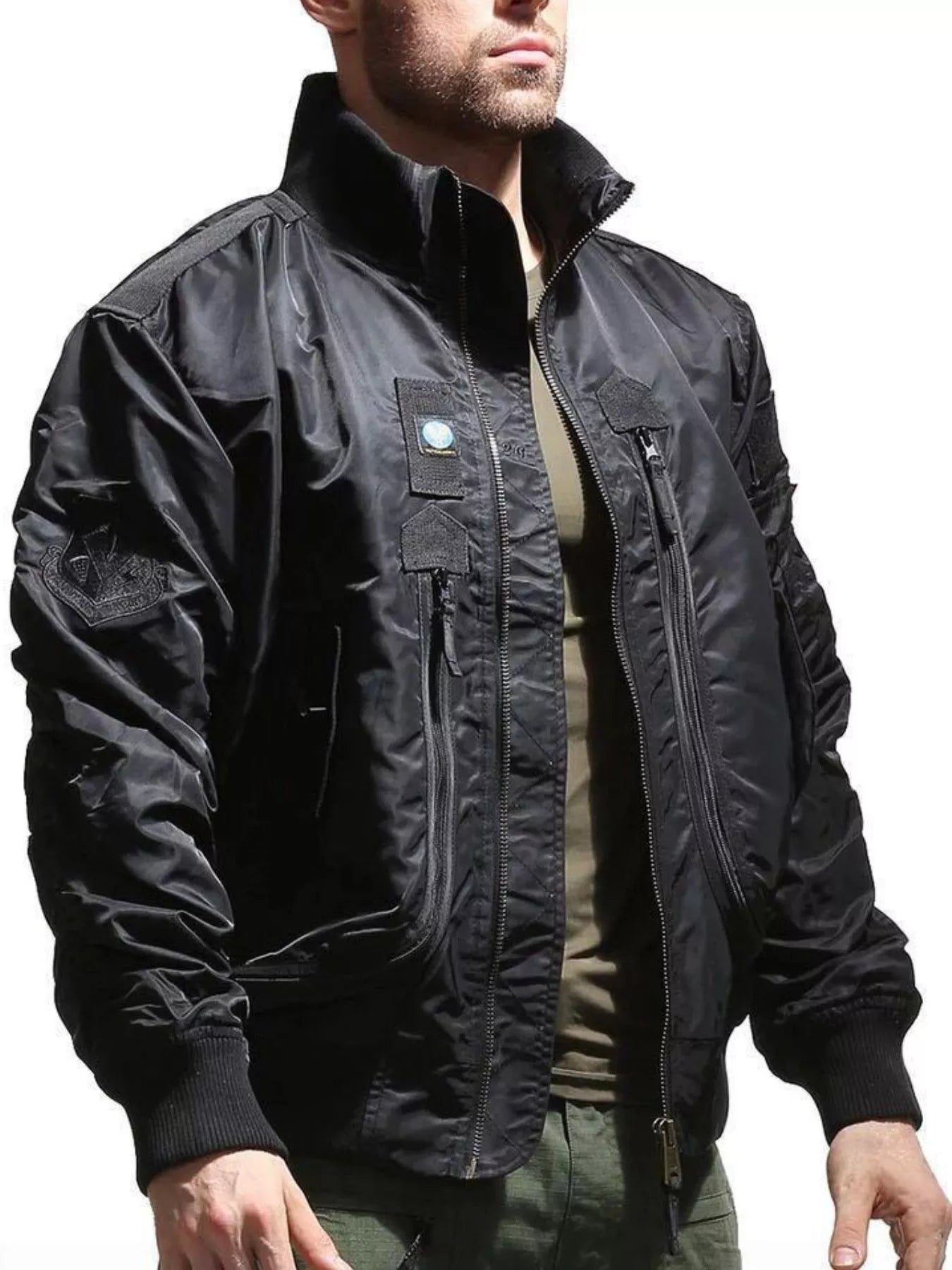 Men's Plus Size Zip Up Long Sleeve Jacket Khaki / M 