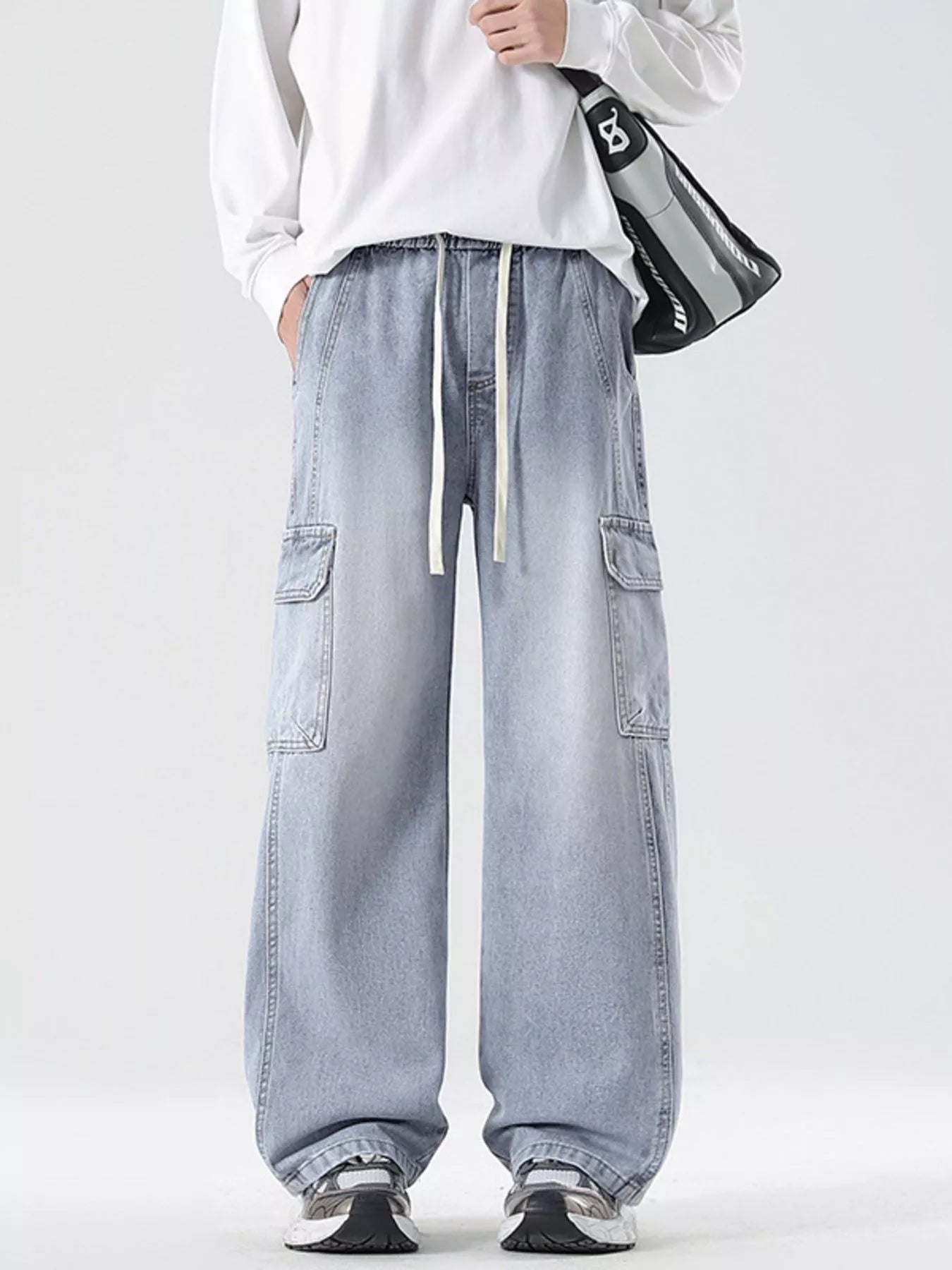 Men's Full Size Wide Leg Cargo Jeans Plus Size Vintage Blue / S 