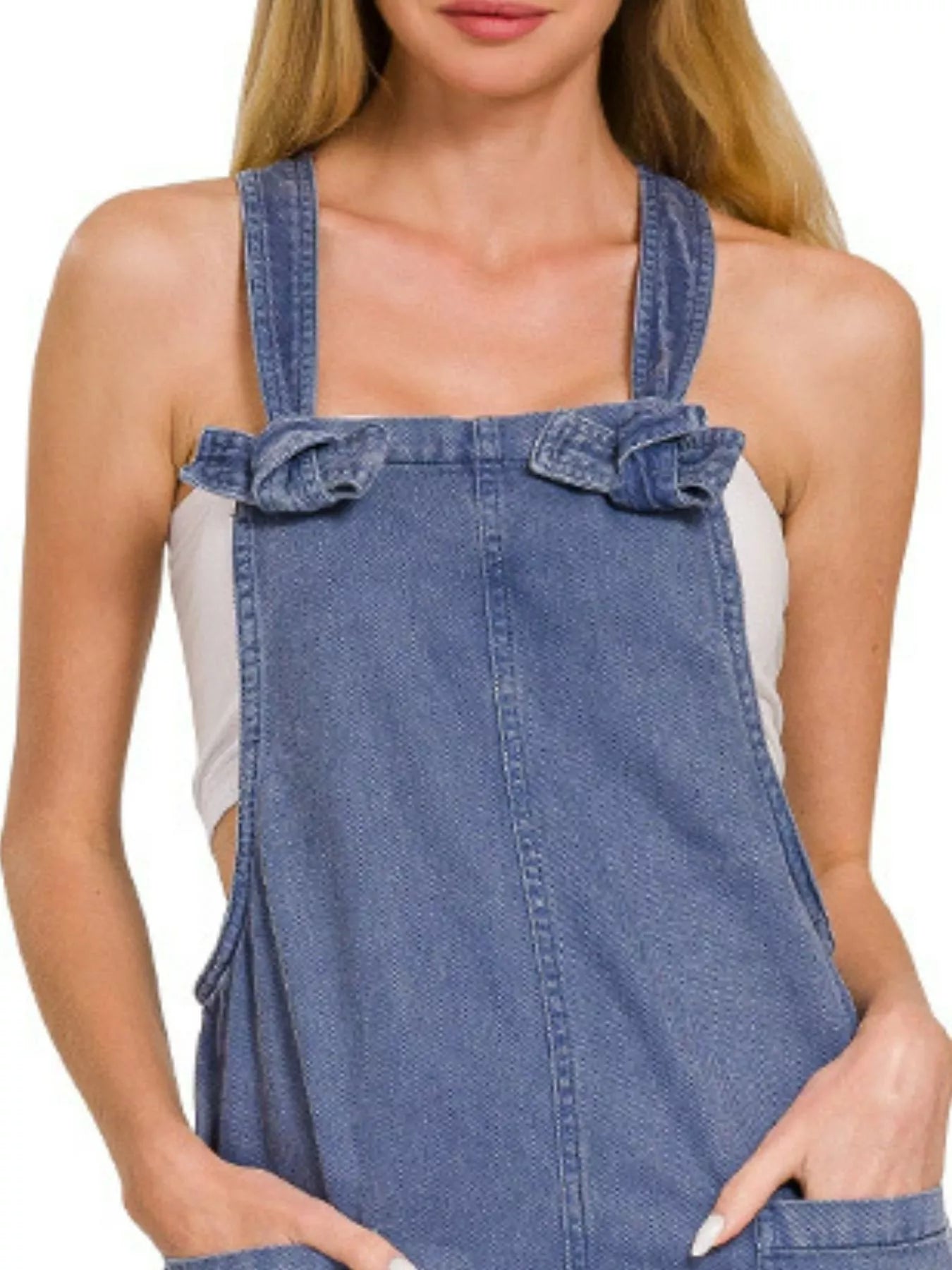 Zenana Washed Knot Strap Pockets Jumpsuit BLACKBERRY / S 