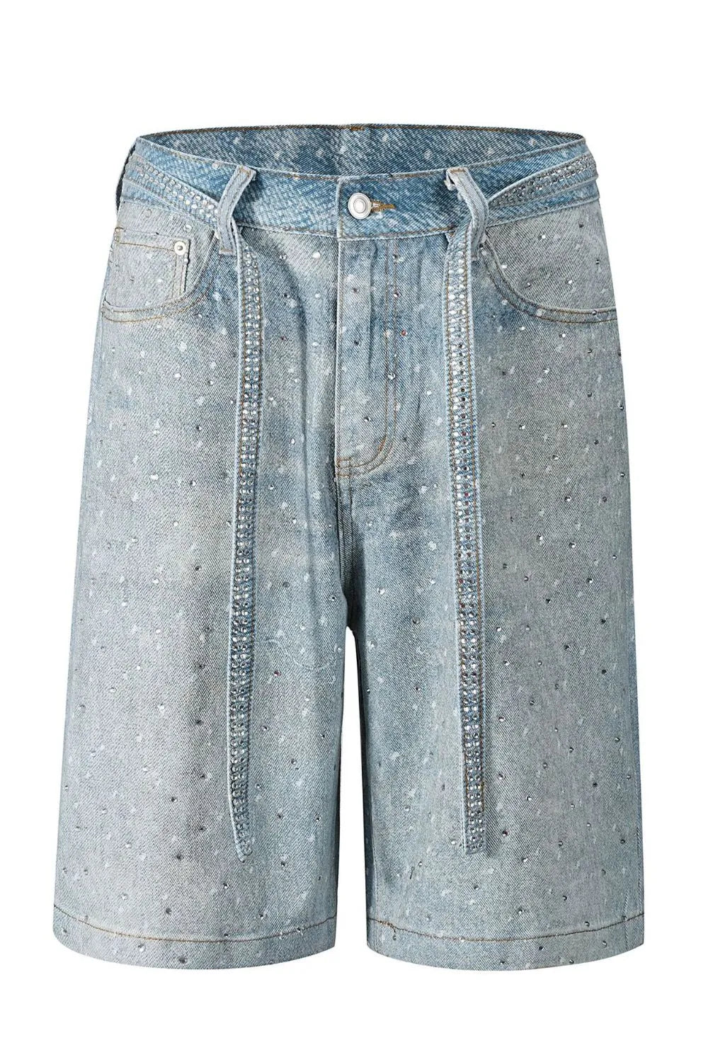Men's Washed Rhinestone Denim Bermuda Shorts Medium / 30 