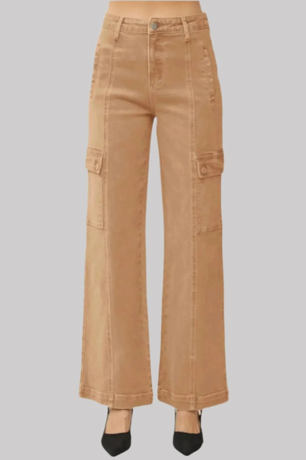RISEN Full Size High Rise Wide Leg Cargo Jeans Cocoa / 0(24) 