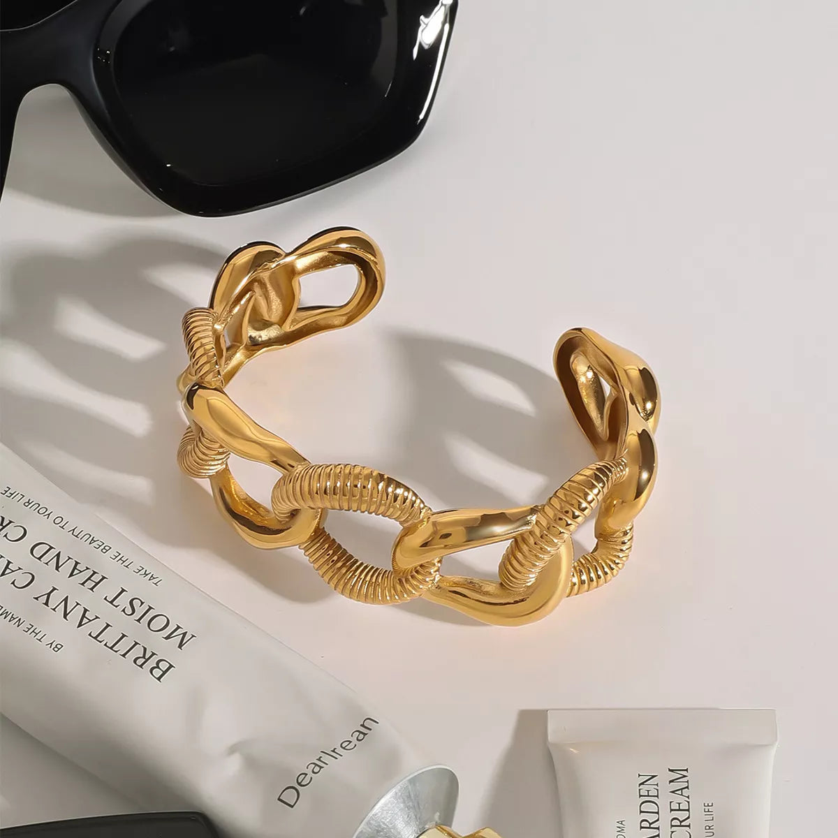 18K Gold-Plated Chain Link Open Bracelet Gold / One Size 