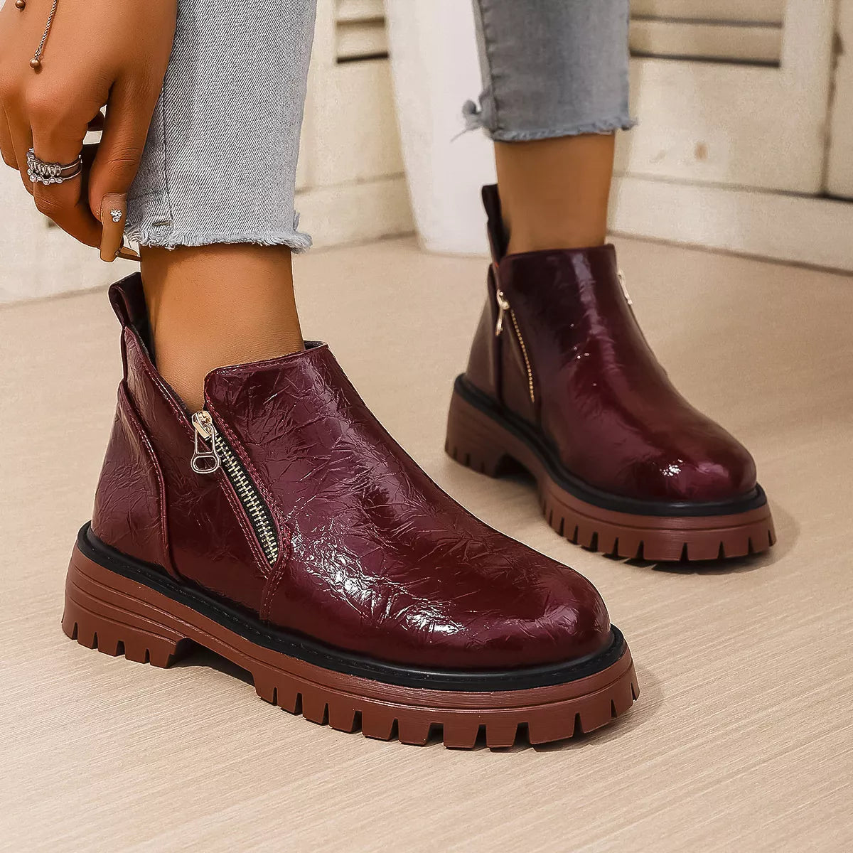 Round Toe Block Heels Boots Black / 36 