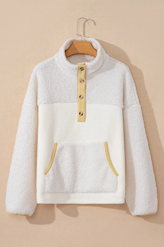 Mock Neck Long Sleeve Sherpa Sweatshirt White / S 