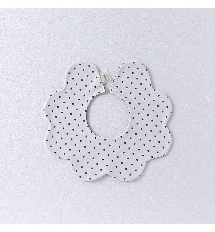 Adorable Simple Pattern Cotton Snap-on Flowers Shaped Bib S (0-1Y) / White 