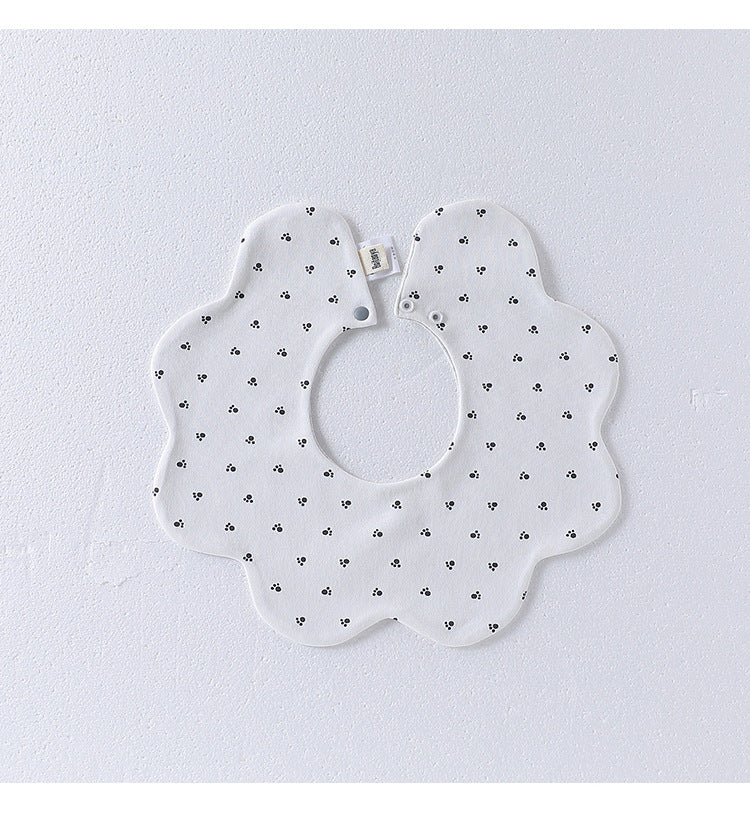 Adorable Simple Pattern Cotton Snap-on Flowers Shaped Bib S (0-1Y) / White 