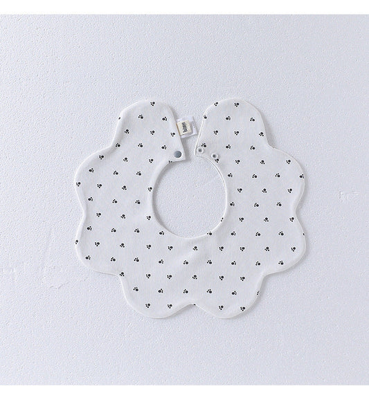 Adorable Simple Pattern Cotton Snap-on Flowers Shaped Bib S (0-1Y) / White 