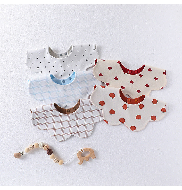 Adorable Simple Pattern Cotton Snap-on Flowers Shaped Bib S (0-1Y) / White 