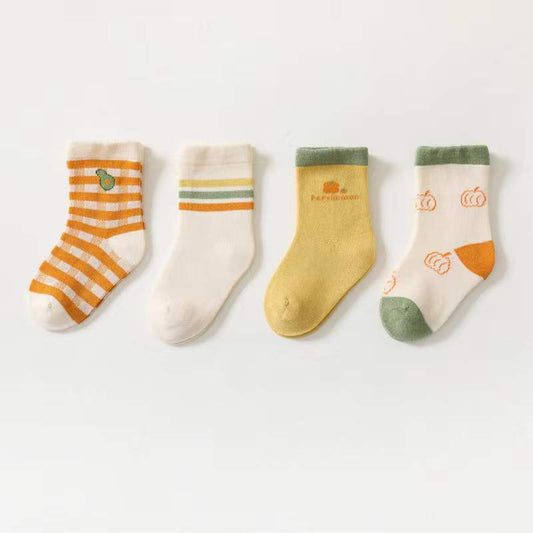 Baby Unisex 1Lot=4 Pairs Smile With House Pattern Socks S (0-1Y) / Blue / 4 Pairs 