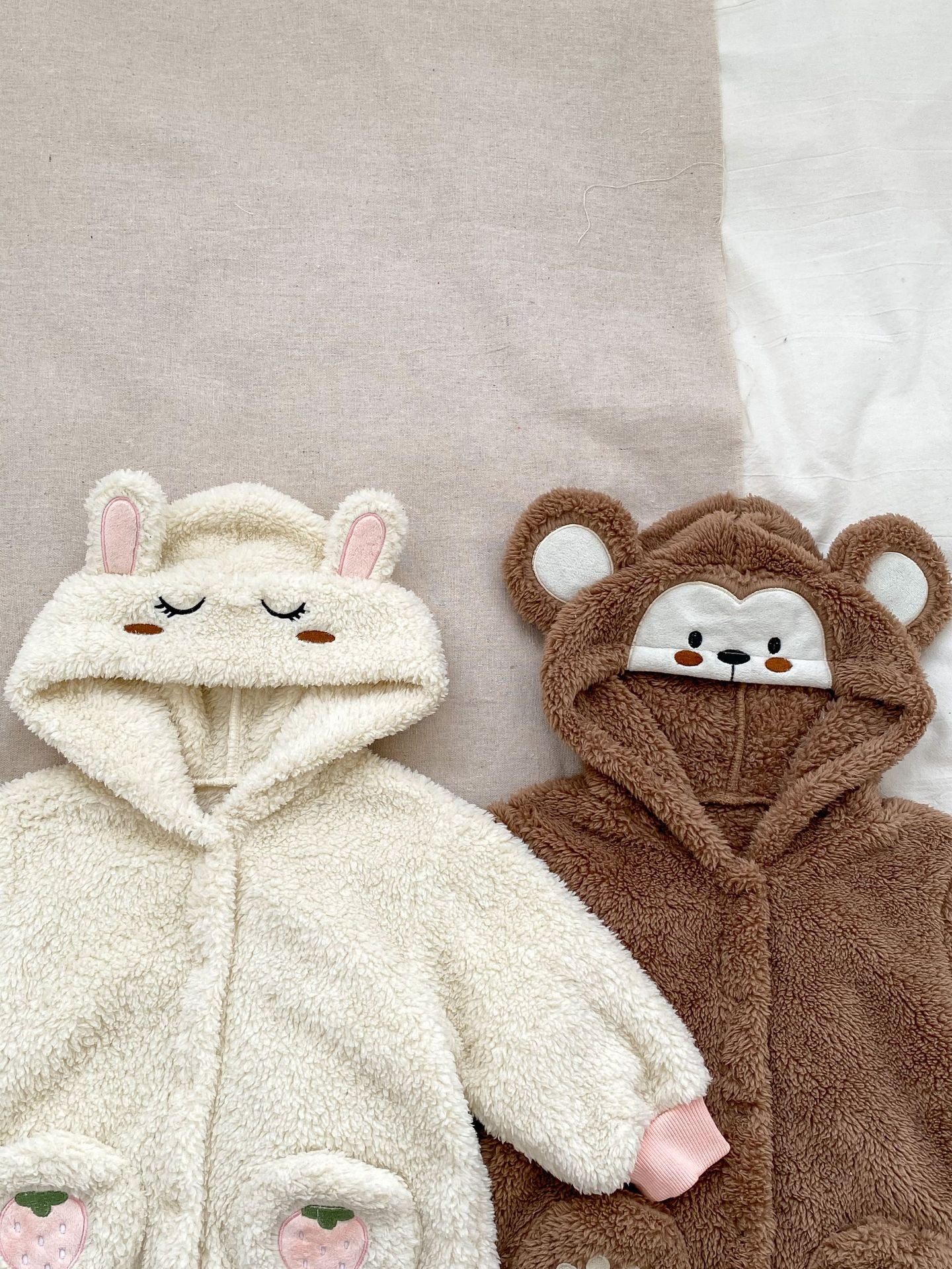 Winter Infant Baby Lovely Little Bear Little Rabbit Style Thermal Pajamas Romper 66 (3-6M) / Beige 