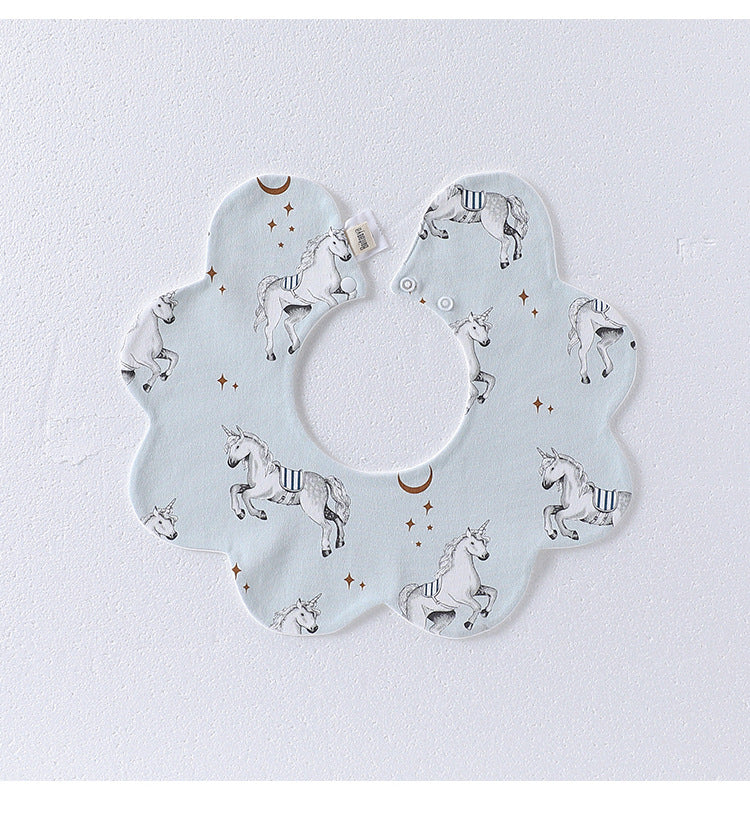 Adorable Simple Pattern Cotton Snap-on Flowers Shaped Bib S (0-1Y) / White 