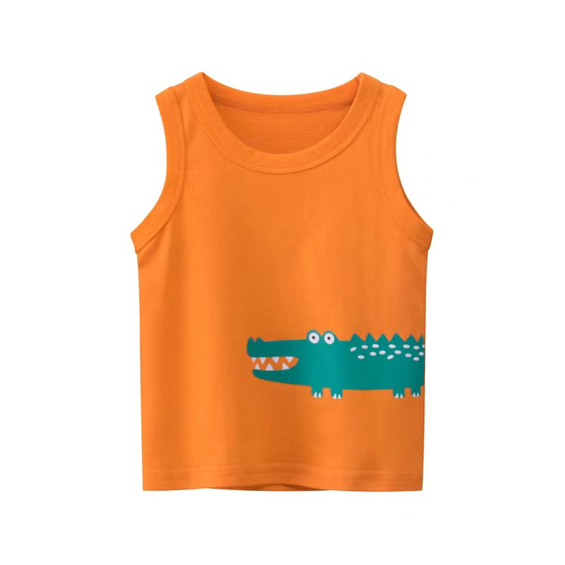 Baby Boy Animal Print Round Neck Sleeveless Children’s Tops In Summer 90 (12-24M) / Beige 