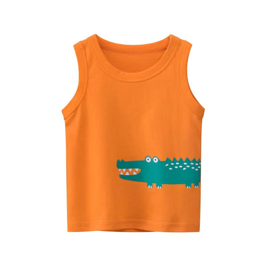 Baby Boy Animal Print Round Neck Sleeveless Children’s Tops In Summer 90 (12-24M) / Beige 