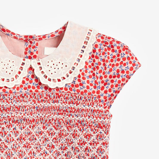 Baby Girl Ditsy Flower Print Hollow Carved Neck Knitted Waist Dress 90 (12-24M) / Red 
