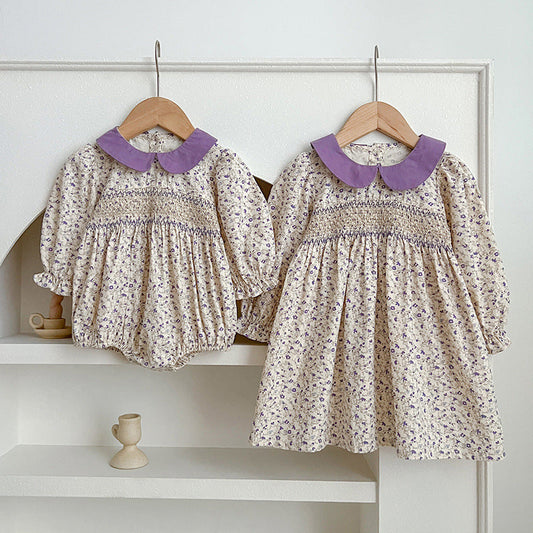Spring Floral Graphic Sister Clothes Dress & Onesies 66 (3-6M) / Light Blue 