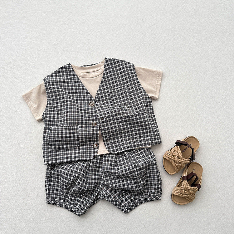 Summer New Arrival Kids Unisex V Neck Sleeveless Single Breasted Top Vest 80 (9-12M) / Black 