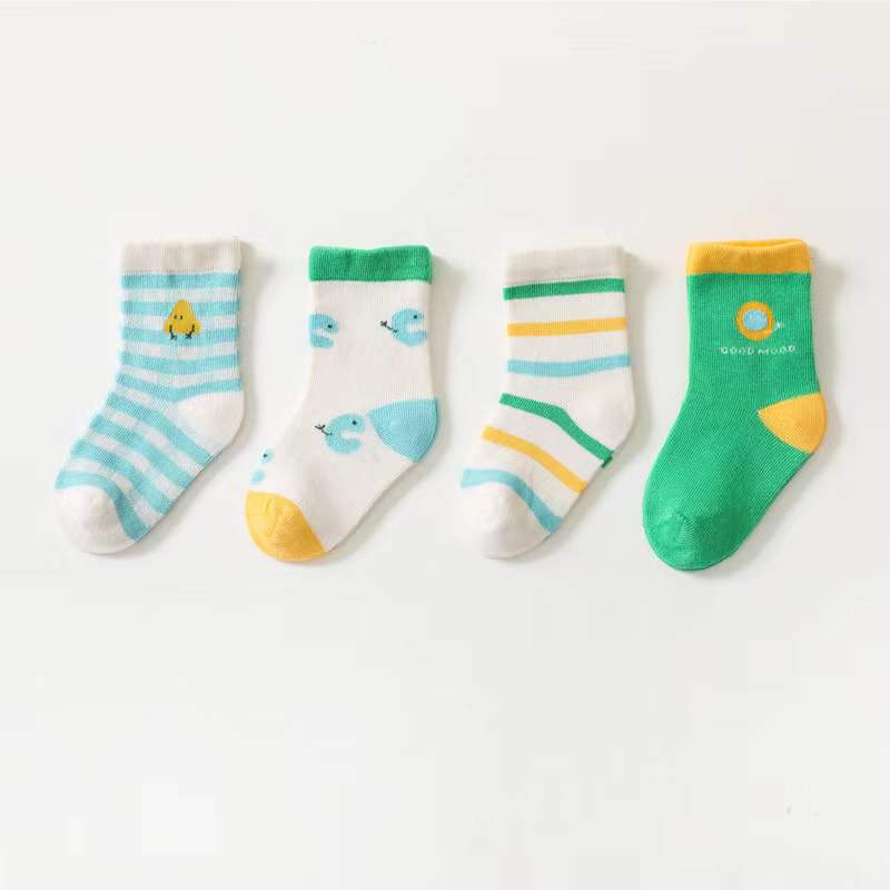 Baby Unisex 1Lot=4 Pairs Smile With House Pattern Socks S (0-1Y) / Blue / 4 Pairs 
