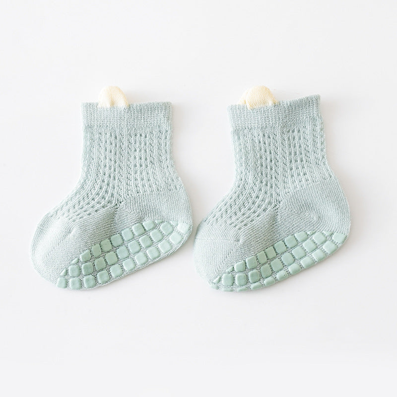 Baby Solid Color Non Slip Toddler Socks Thin Style Summer Socks S (0-1Y) / Blue 