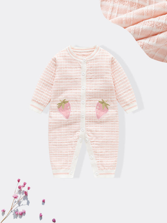 Autumn and Winter Arrival Baby Girls Knitted Strawberry Pattern Rompers 59 (0-3M) / Pink 