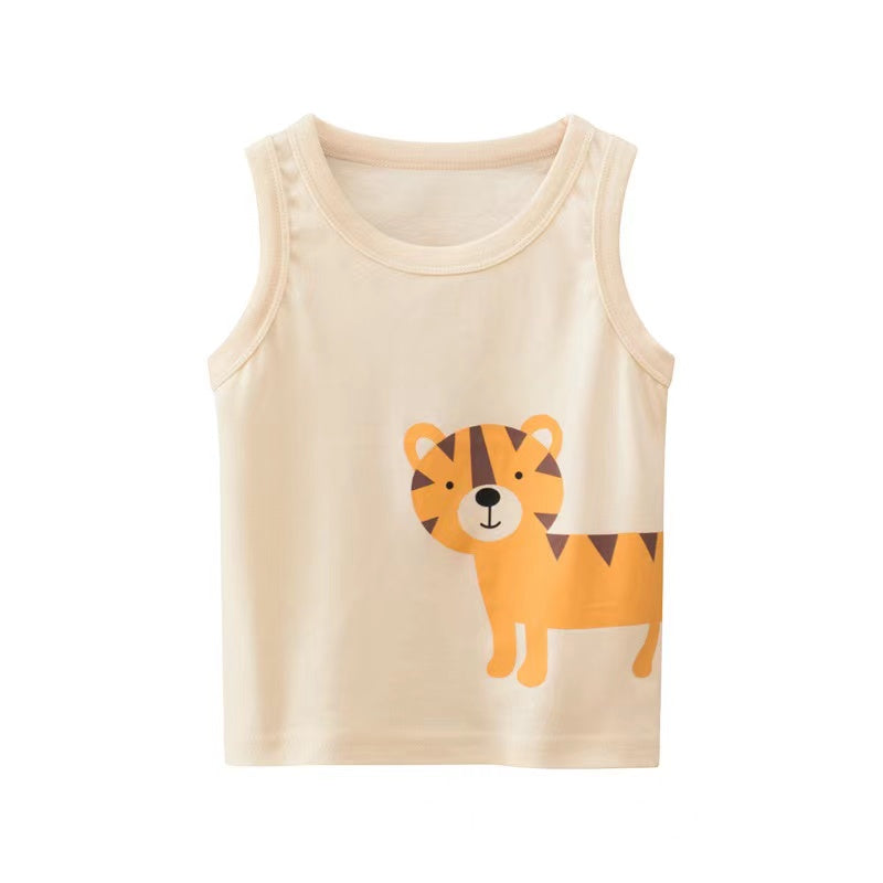 Baby Boy Animal Print Round Neck Sleeveless Children’s Tops In Summer 90 (12-24M) / Beige 