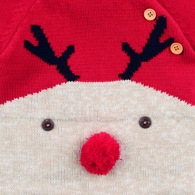 Baby Cartton Pattern Contrast Design Side Button Christmas Knitted Romper 73 (6-9M) / Navy Blue 