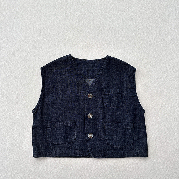 Summer New Arrival Kids Unisex V Neck Sleeveless Single Breasted Top Vest 80 (9-12M) / Black 