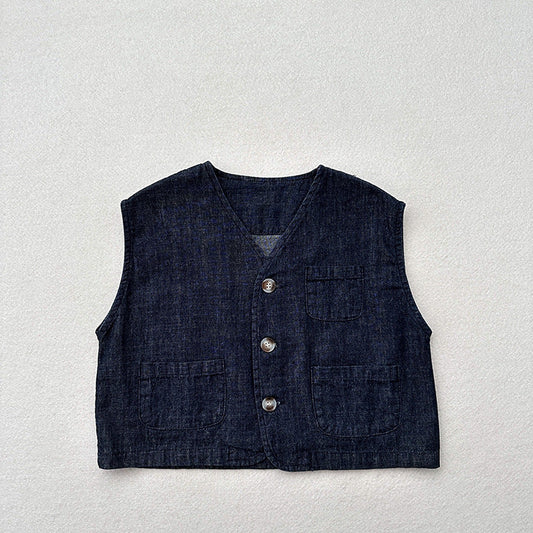 Summer New Arrival Kids Unisex V Neck Sleeveless Single Breasted Top Vest 80 (9-12M) / Black 