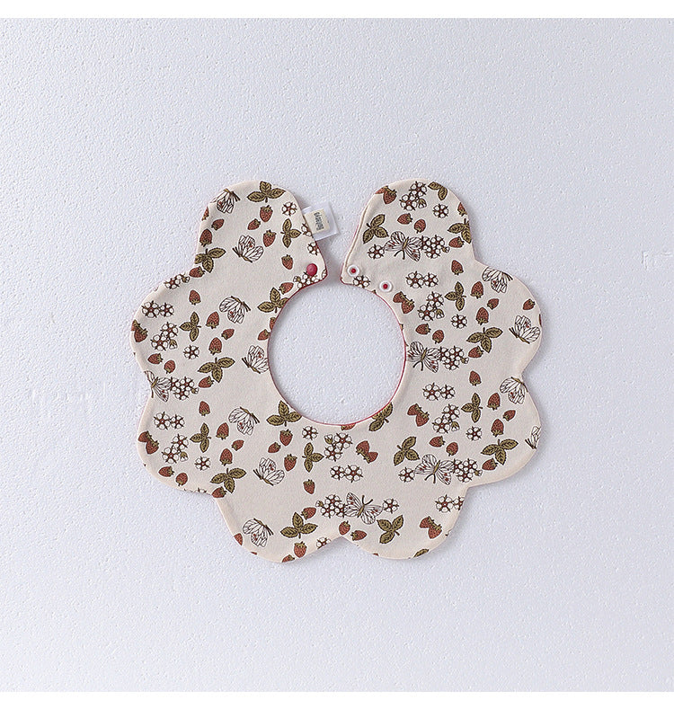 Adorable Simple Pattern Cotton Snap-on Flowers Shaped Bib S (0-1Y) / White 