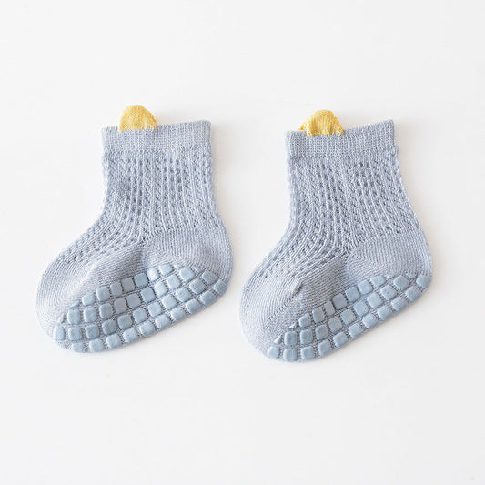 Baby Solid Color Non Slip Toddler Socks Thin Style Summer Socks S (0-1Y) / Blue 