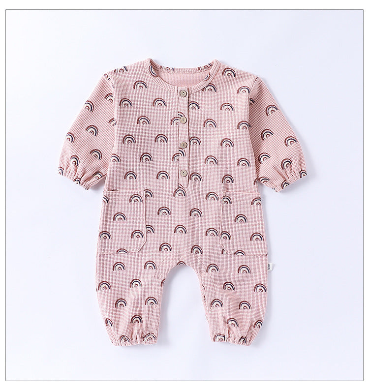 Spring Arrival Baby Unisex Long Sleeves Waffle Grid and Simple Pattern Rompers 66 (3-6M) / Pink 