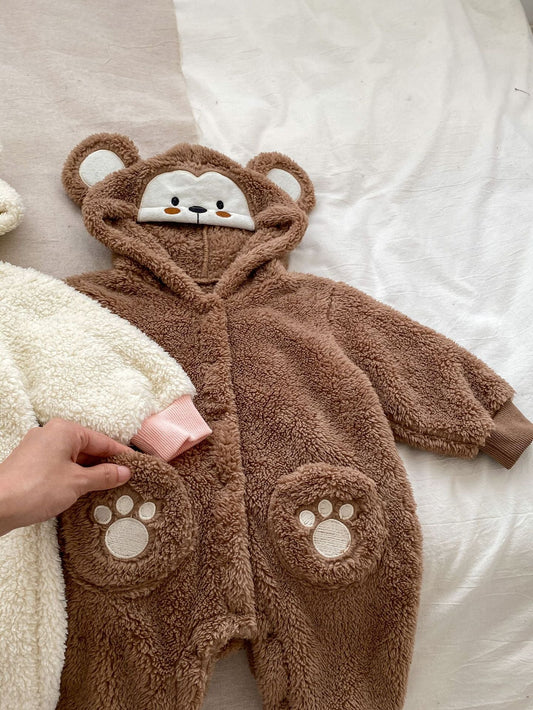 Winter Infant Baby Lovely Little Bear Little Rabbit Style Thermal Pajamas Romper 66 (3-6M) / Beige 