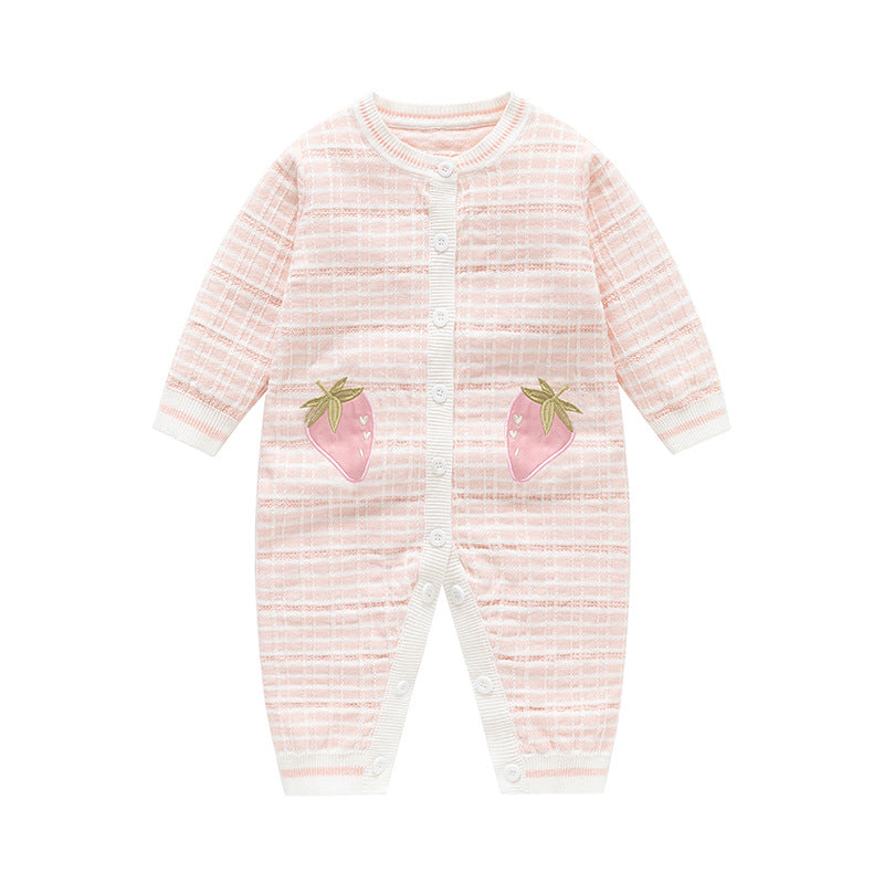 Autumn and Winter Arrival Baby Girls Knitted Strawberry Pattern Rompers 59 (0-3M) / Pink 